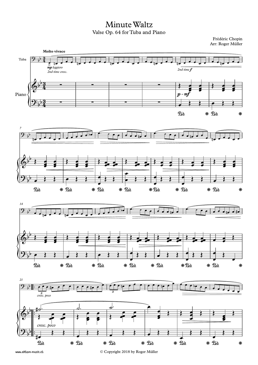Minute Waltz for Tuba and Piano Tuba scores gallery preview page 3