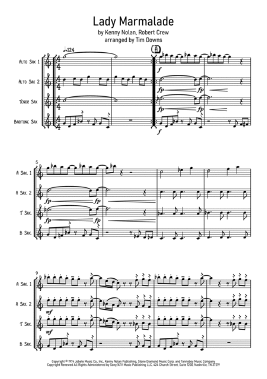 Lady Marmalade Lady Marmalade Saxophone Quartet scores gallery preview page 2