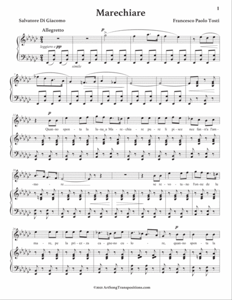 TOSTI: Marechiare (transposed to E-flat minor) Voice scores gallery preview page 2
