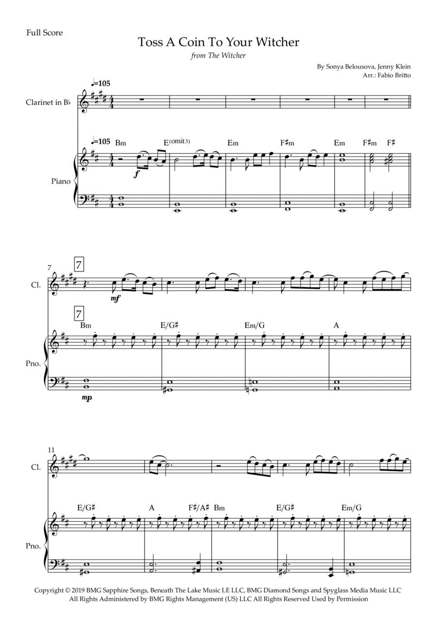 Toss A Coin To Your Witcher B-Flat Clarinet scores gallery preview page 1