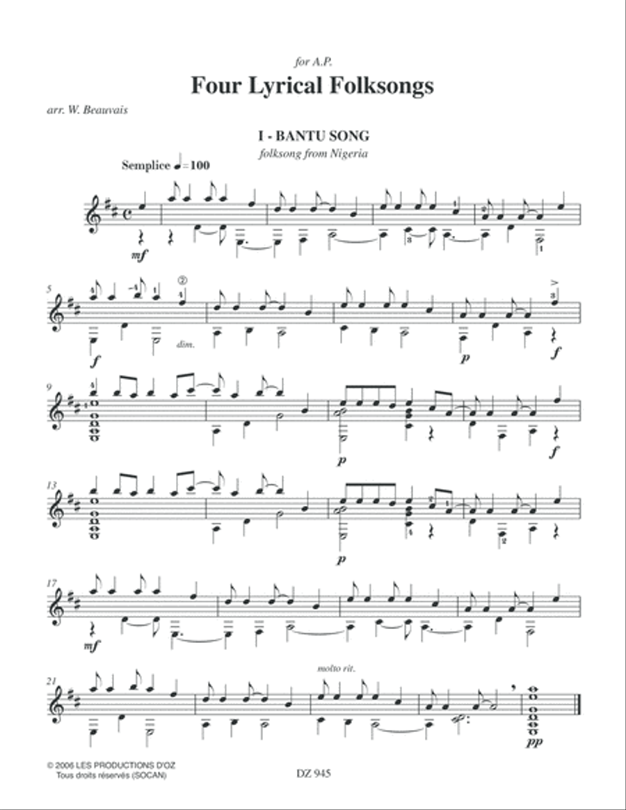 Four Lyrical Folksongs Classical Guitar scores gallery preview page 3