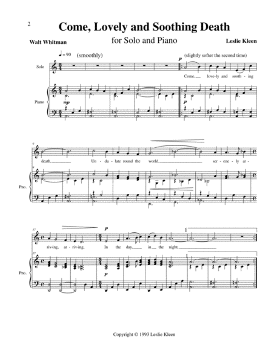 Come, Lovely and Soothing Death for Solo voice and piano Voice Solo scores gallery preview page 2