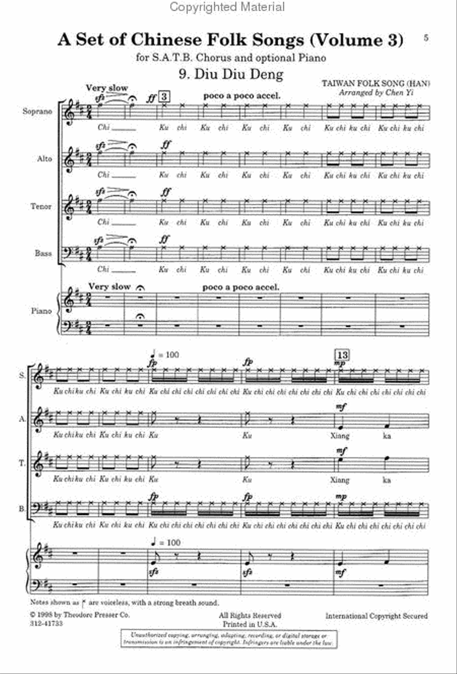 A Set of Chinese Folk Songs 4-Part scores gallery preview page 2