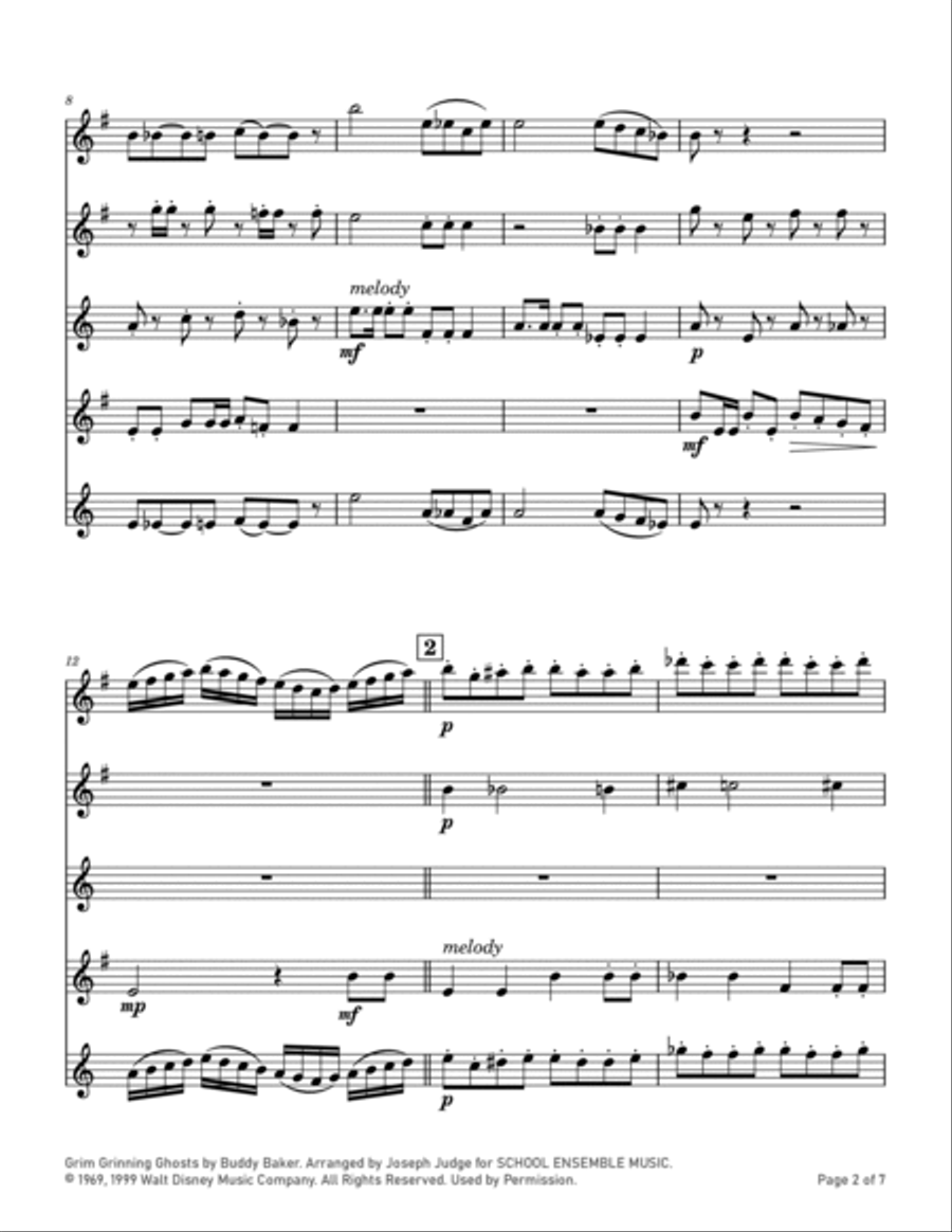 Grim Grinning Ghosts Saxophone Quartet scores gallery preview page 2