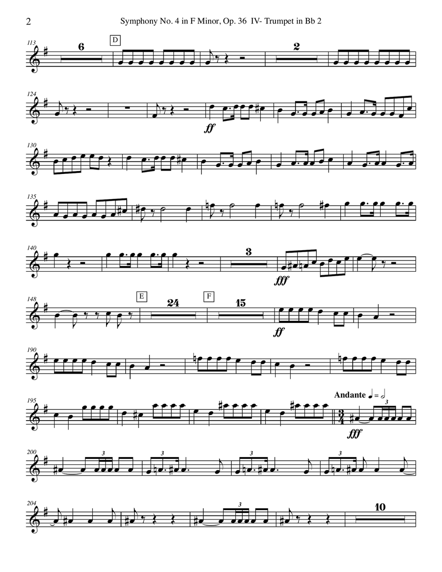 ‪Tchaikovsky‬ Symphony No. 4, Movement IV - Trumpet in Bb 2 (Transposed Part), Op. 36 B-Flat Trumpet scores gallery preview page 2