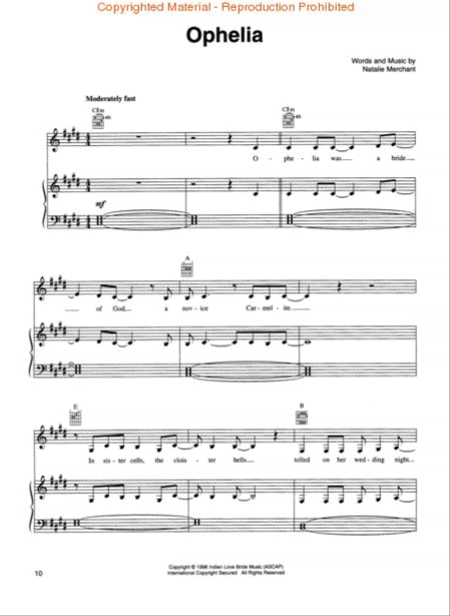 Natalie Merchant - Ophelia Piano, Vocal, Guitar scores gallery preview page 2