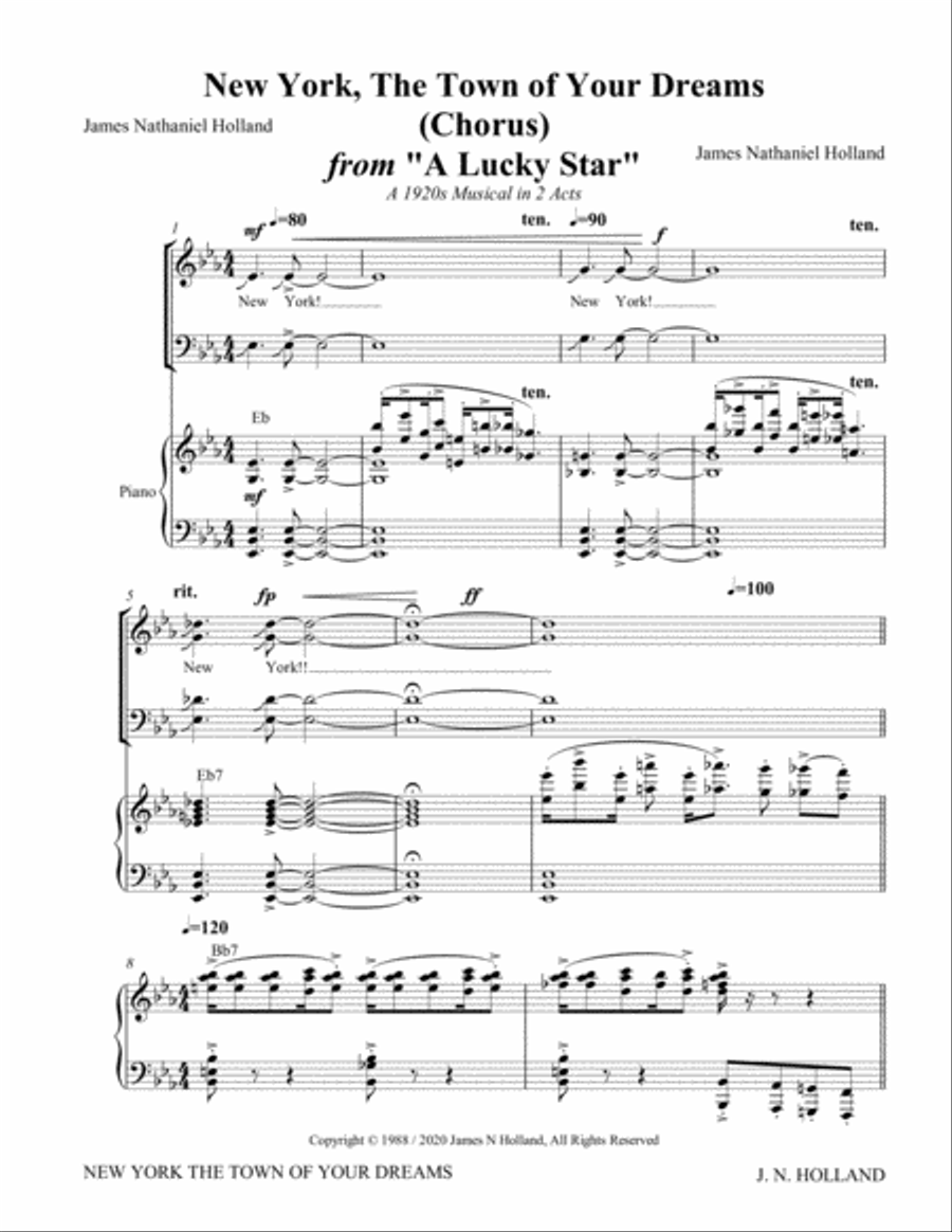 New York, The Town of Your Dreams from the Musical A Lucky Star 4-Part scores gallery preview page 5