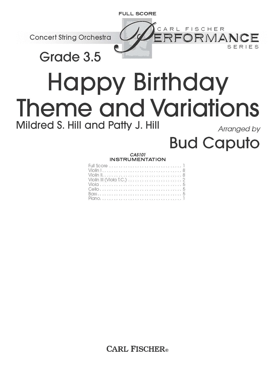 Happy Birthday Theme and Variations String Orchestra scores gallery preview page 1