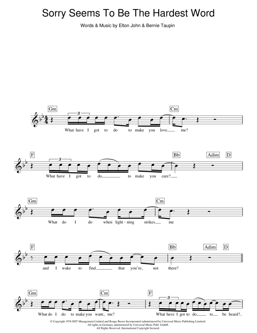 Sorry Seems To Be The Hardest Word Piano scores gallery preview page 1