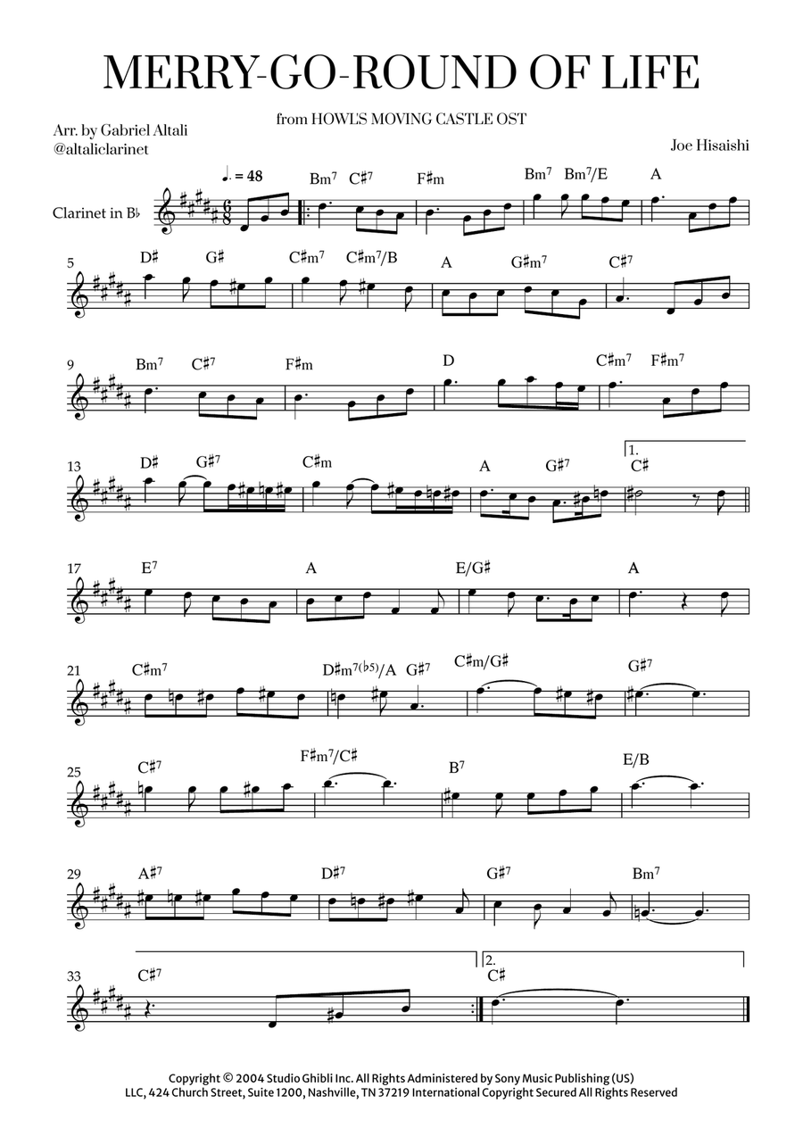 Merry-Go-Round Of Life B-Flat Clarinet scores gallery preview page 1