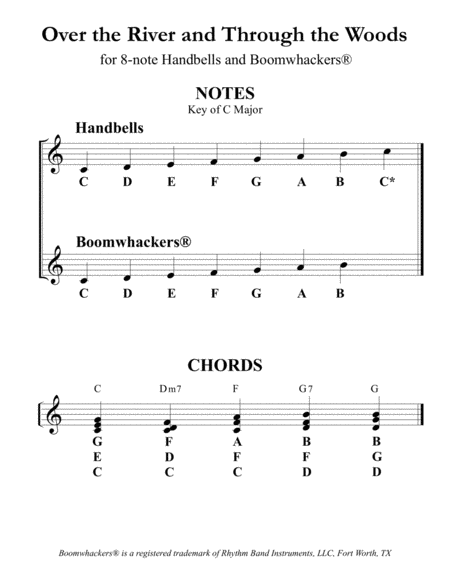 “Over the River and Through the Woods” for 8-note Bells and Boomwhackers® (with Black and White Note image number null
