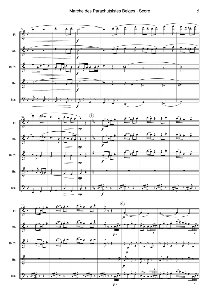 March Of The Belgian Paratroops (marche Des Parachutistes Belges) Woodwind Quintet scores gallery preview page 5