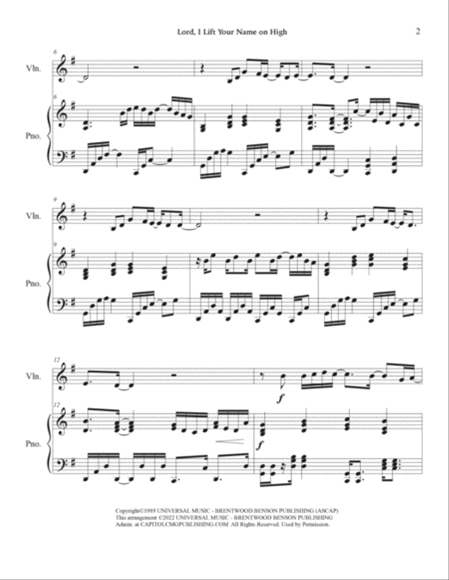 Lord, I Lift Your Name On High Violin Solo scores gallery preview page 6