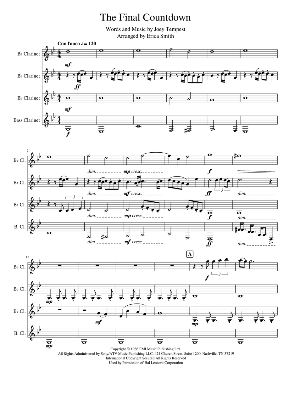 Final Countdown Woodwind Quartet scores gallery preview page 1