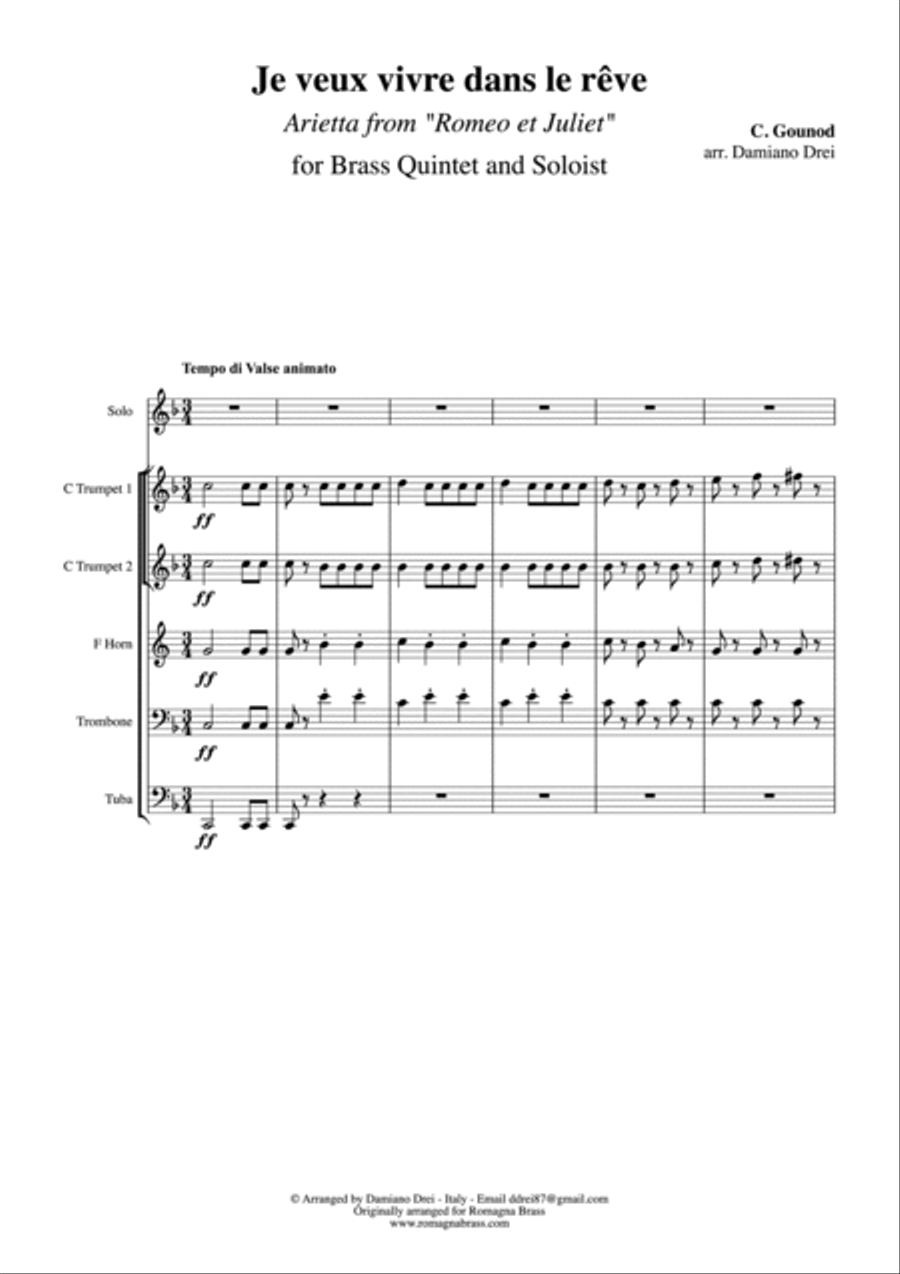 Je Veux Vivre (Romeo et Juliet) for Brass Quintet and Soloist Brass Quintet scores gallery preview page 2