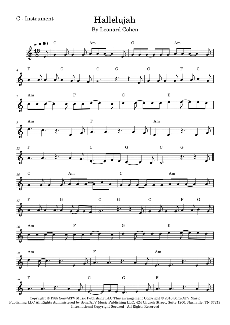 Hallelujah Easy Piano scores gallery preview page 1