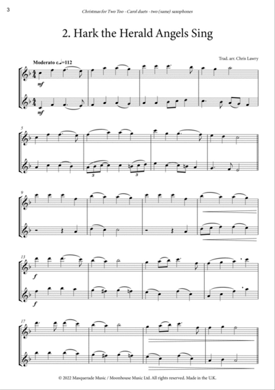 Christmas for Two Too! - 7 easy Christmas duets for two same saxophones (S/S, A/A, T/T, B/B) Woodwind Duet scores gallery preview page 4