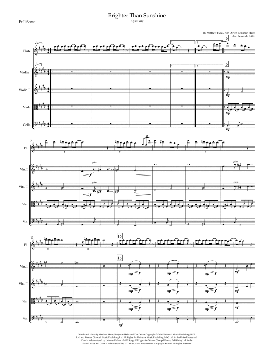 Brighter Than Sunshine Small Ensemble scores gallery preview page 1