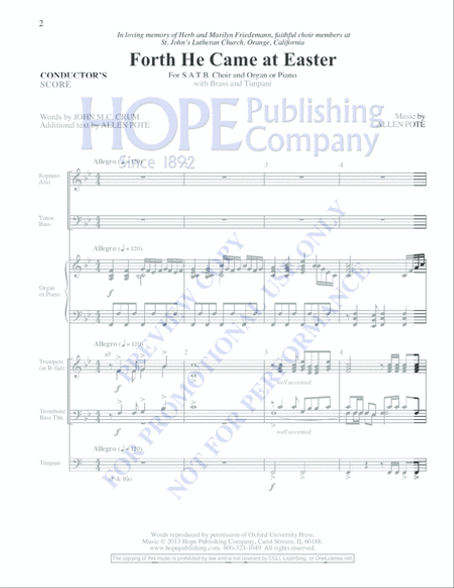Forth He Came at Easter 4-Part scores gallery preview page 2