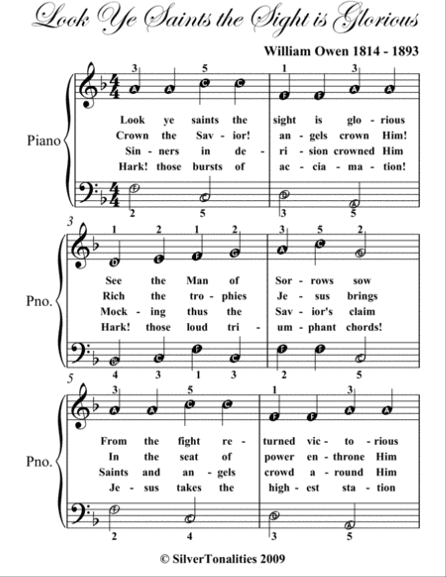 Look Ye Saints the Sight is Glorious Easy Piano Sheet Music Easy Piano scores gallery preview page 2