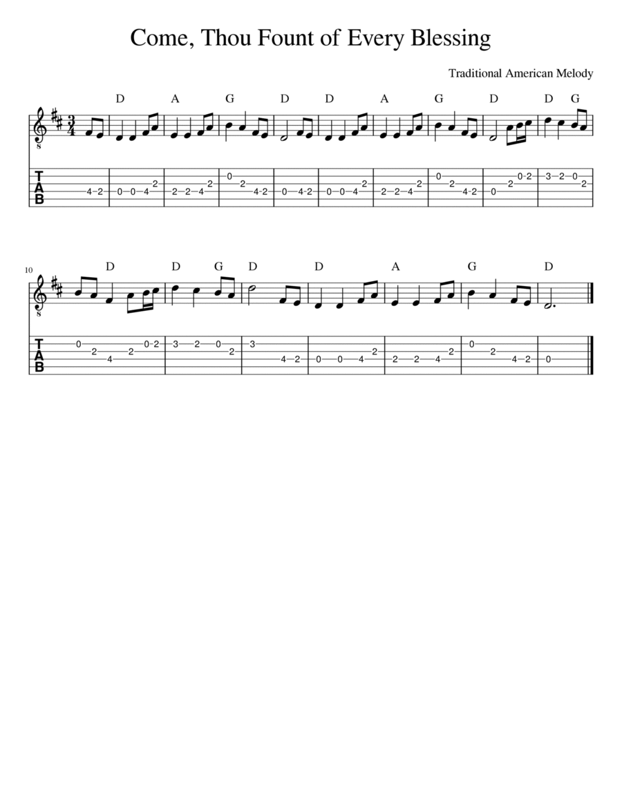 Come Thou Fount Guitar Tablature scores gallery preview page 1