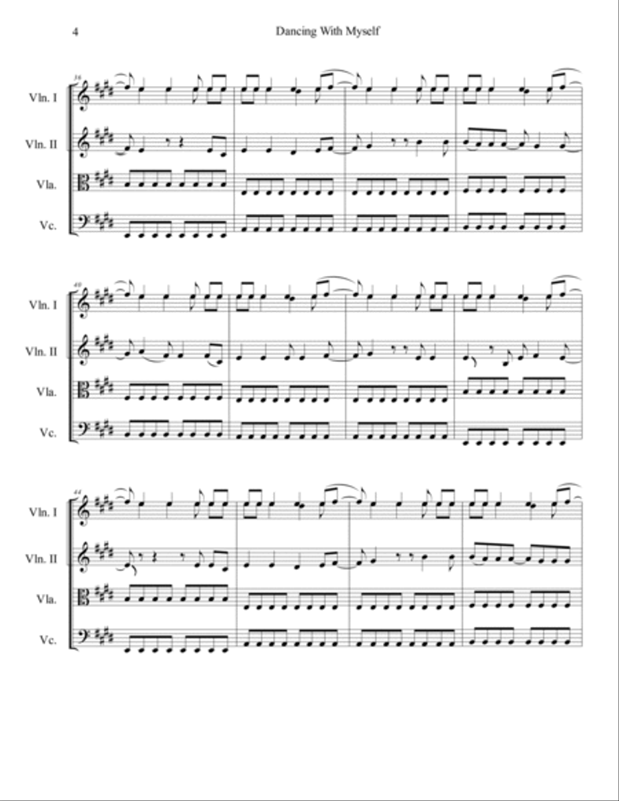 Dancing With Myself String Quartet scores gallery preview page 5