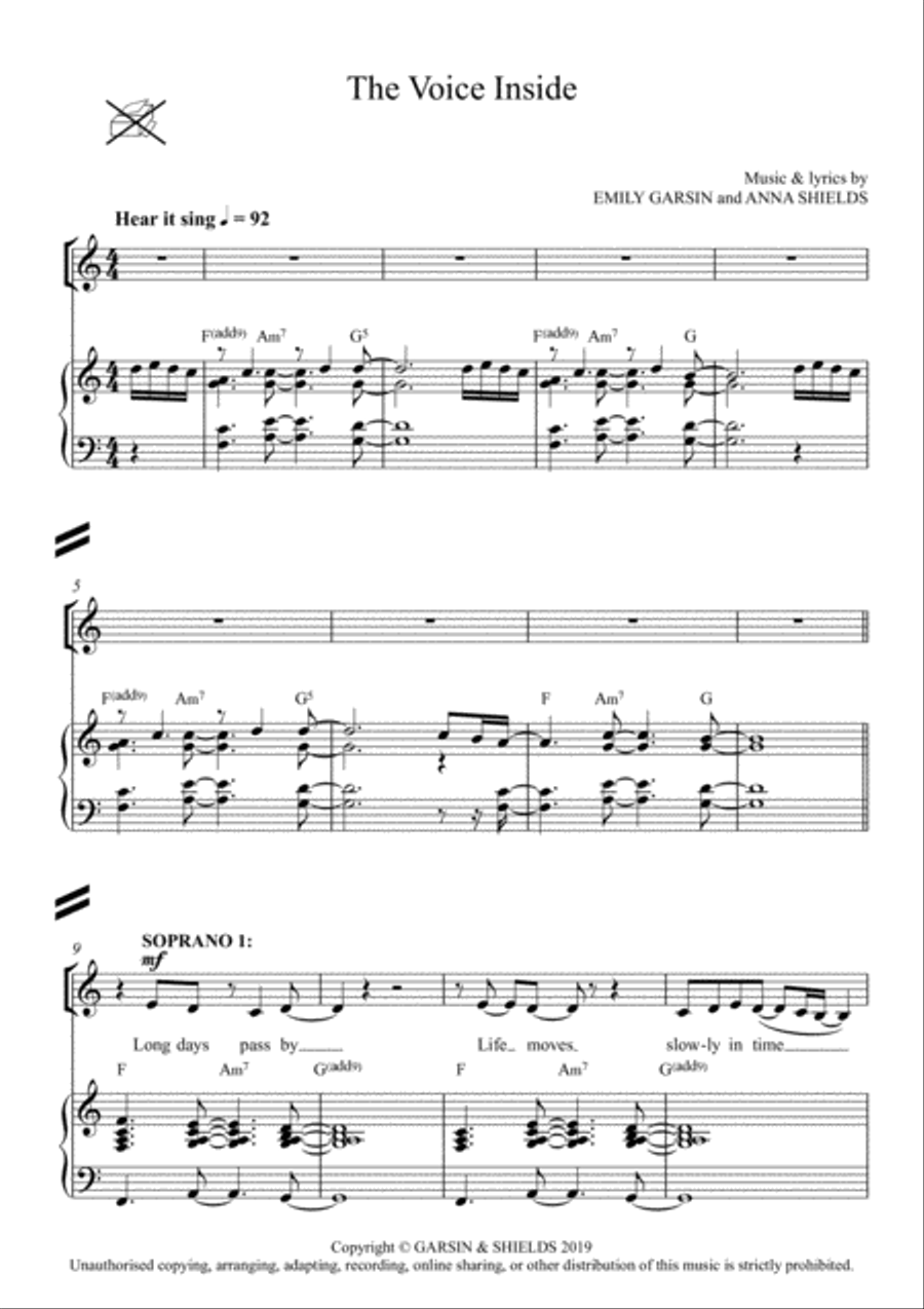The Voice Inside - SSAAT Choir with Piano 4-Part scores gallery preview page 1