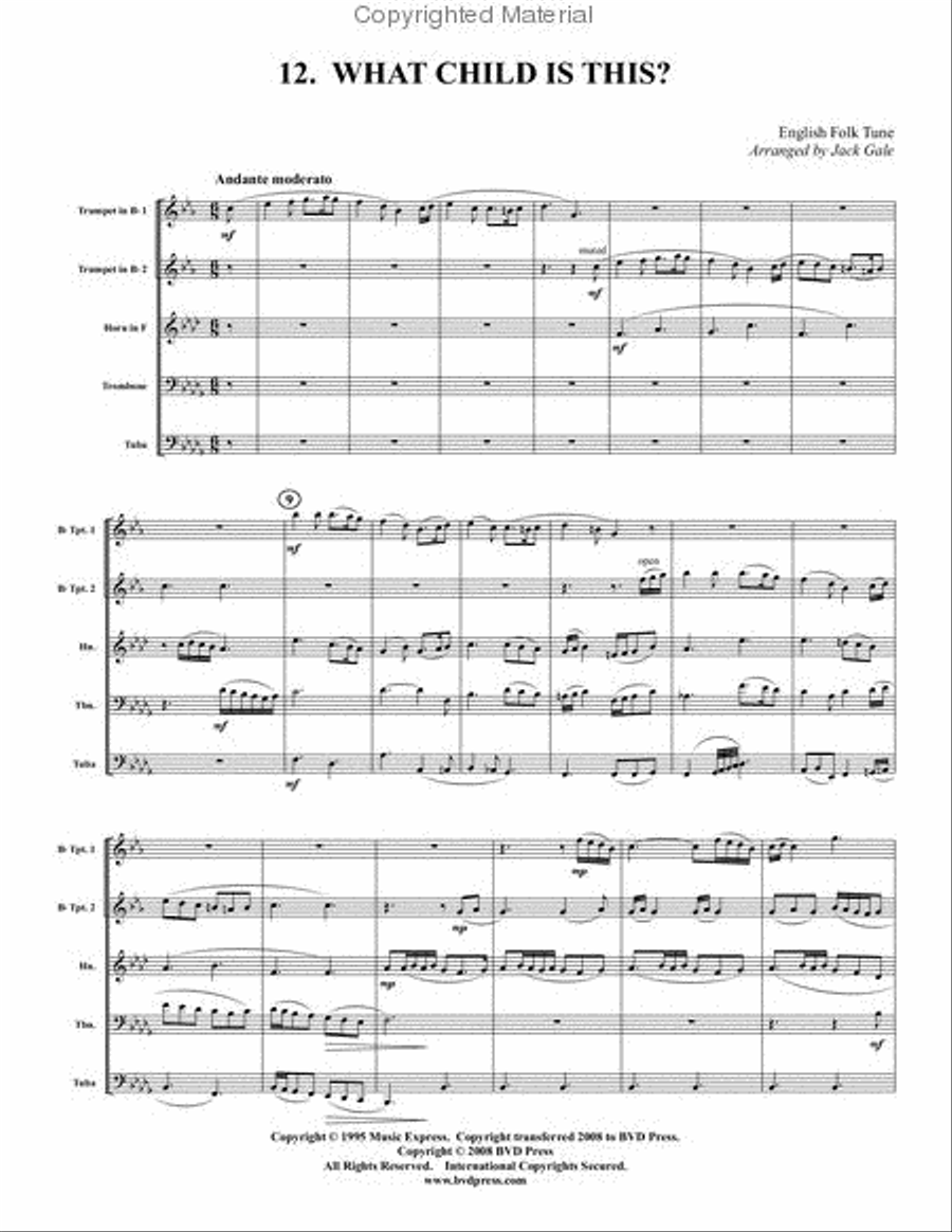 Twelve Christmas Carols Brass Quintet scores gallery preview page 13
