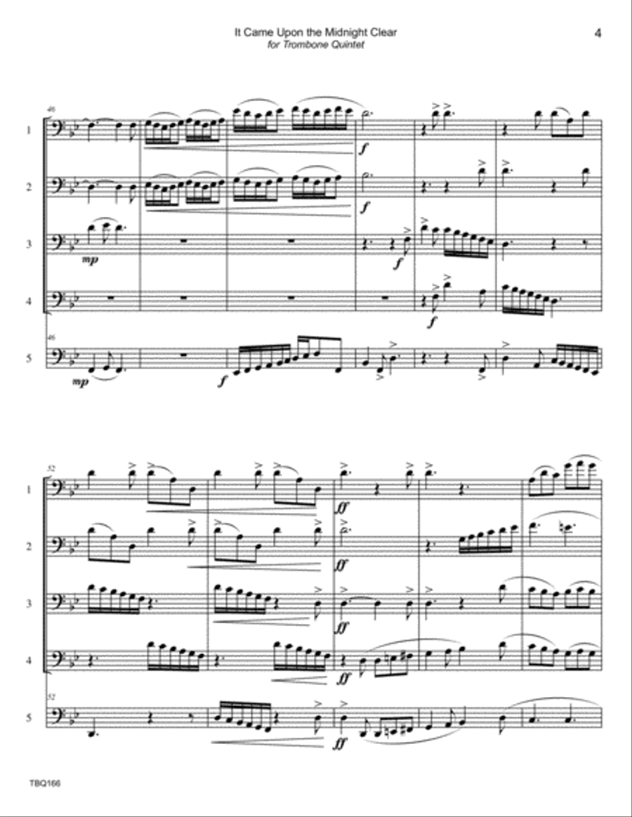 IT CAME UPON THE MIDNIGHT CLEAR - TROMBONE QUINTET (unaccompanied) Brass Ensemble scores gallery preview page 4