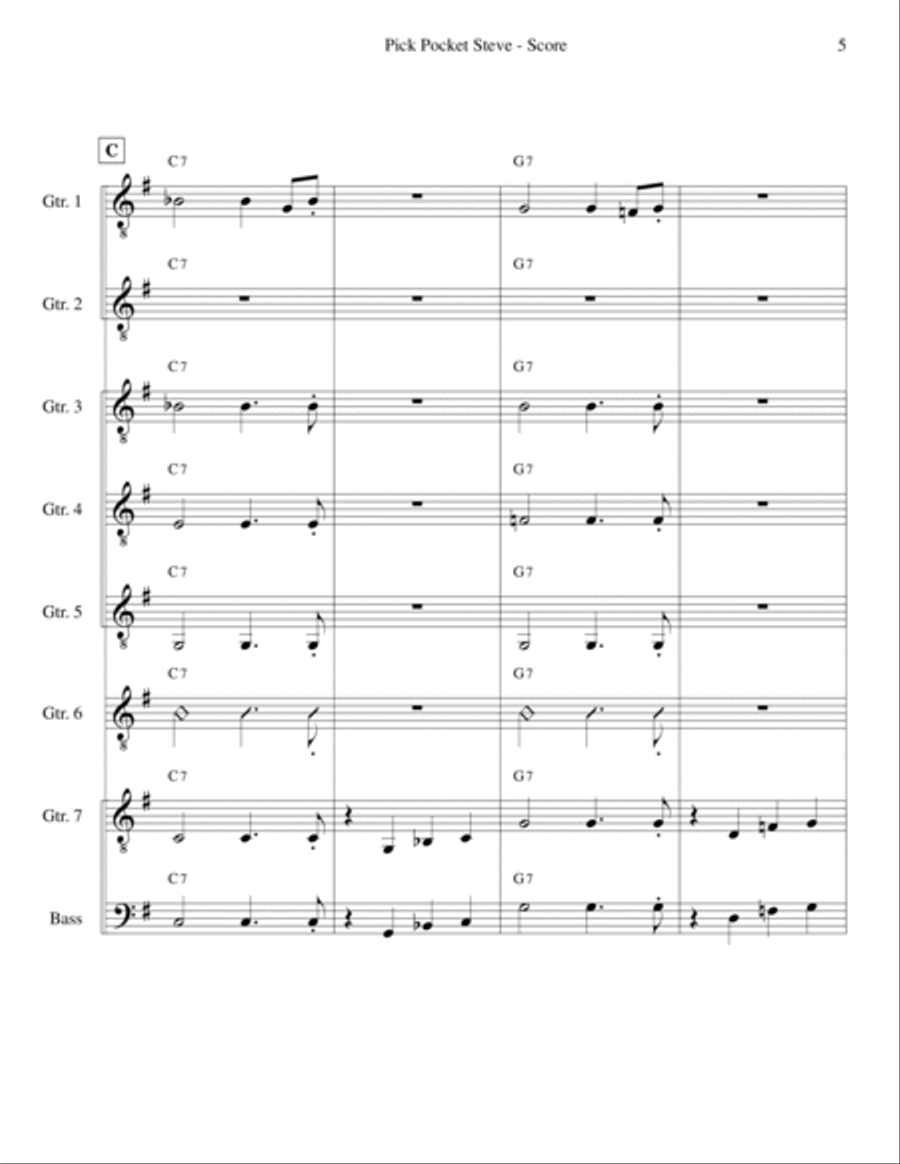 Pick Pocket Steve (for Guitar Ensemble) Guitar Ensemble scores gallery preview page 5