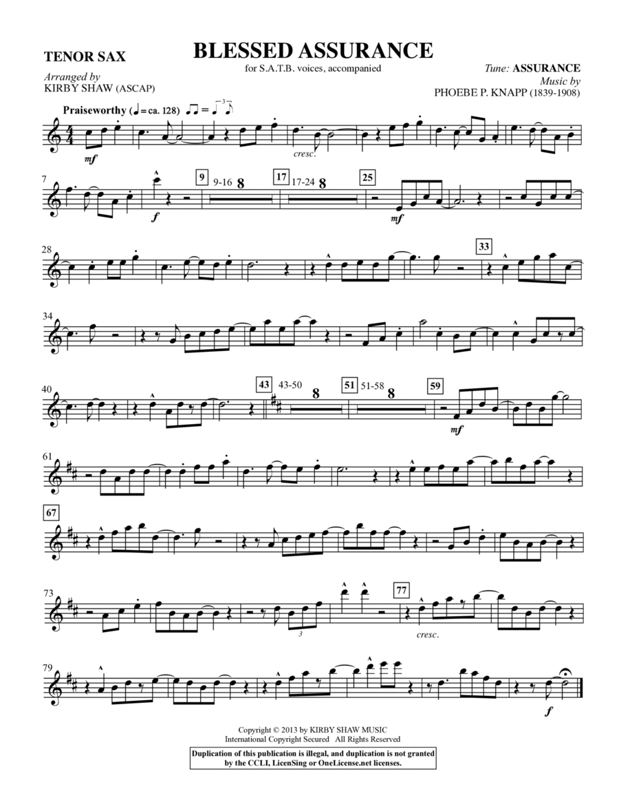 Blessed Assurance - Bb Tenor Sax Choir scores gallery preview page 1