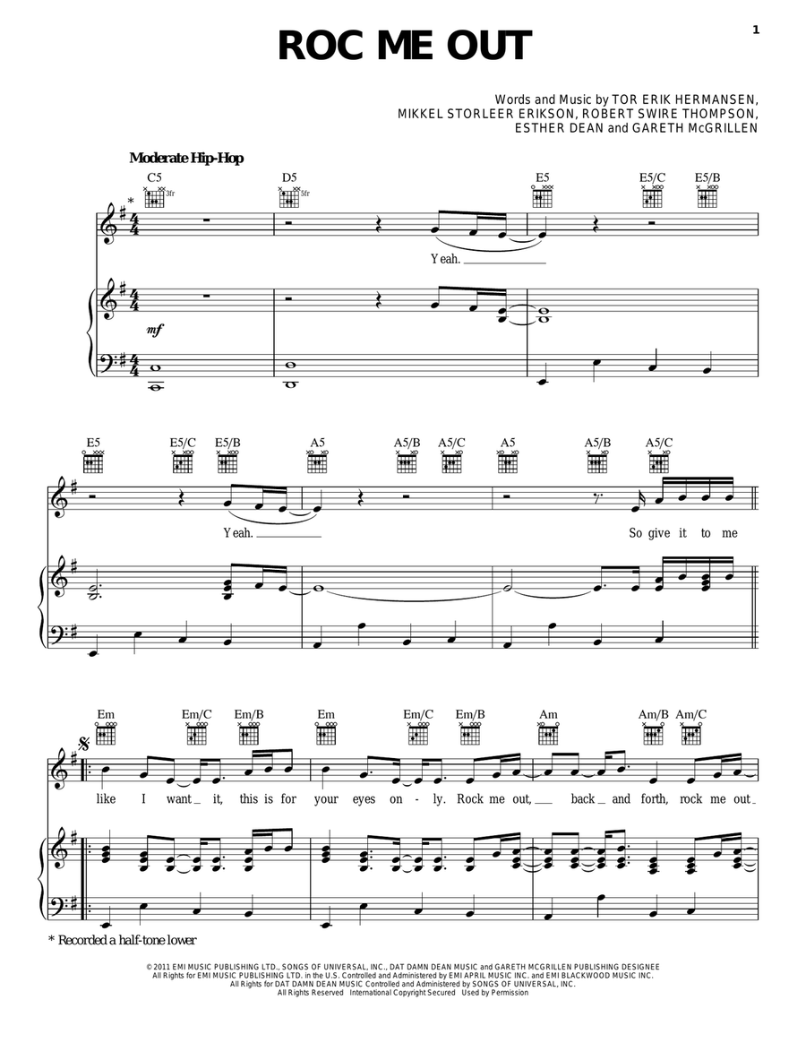 Roc Me Out Piano, Vocal, Guitar scores gallery preview page 1