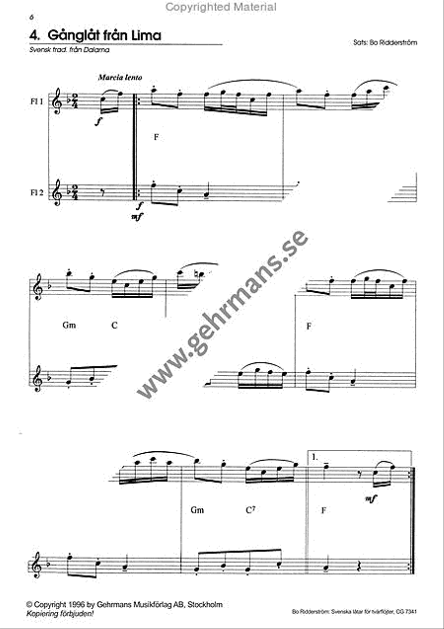 Svenska latar for tvarflojter Flute Duet scores gallery preview page 6