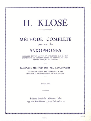 Book cover for Hyacinthe Klose - Methode Complete Pour Tous Les Saxophones, Vol. 1
