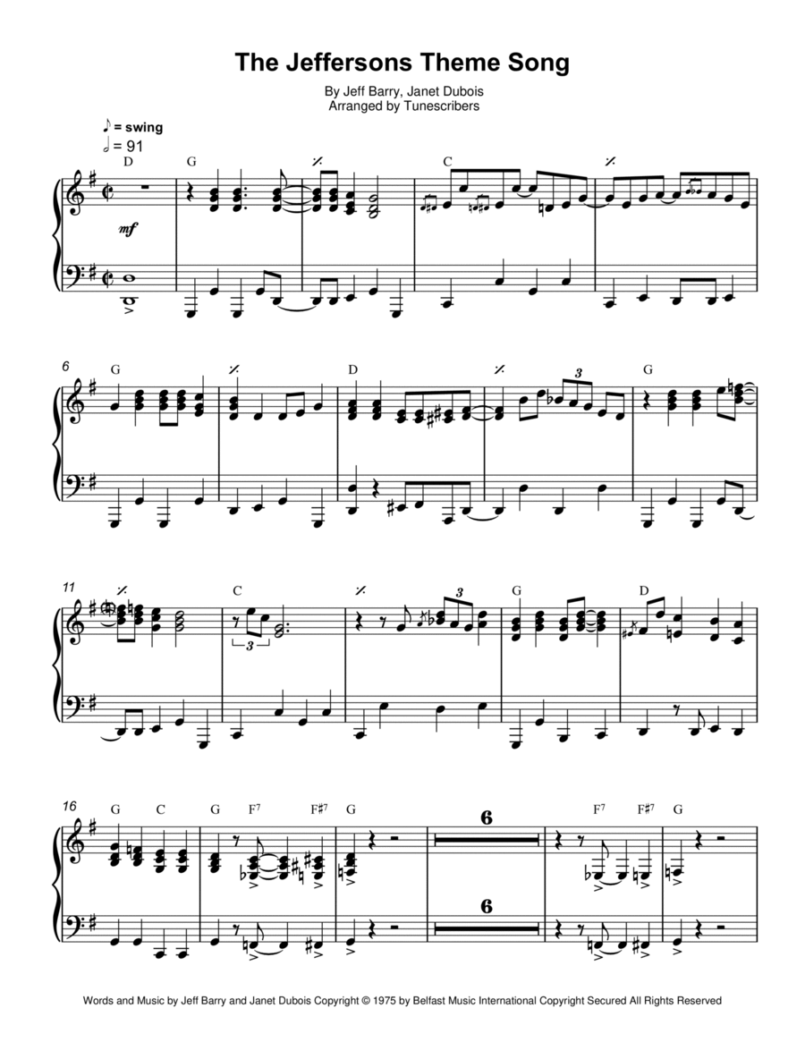 The Jeffersons Theme Song Piano Solo scores gallery preview page 1