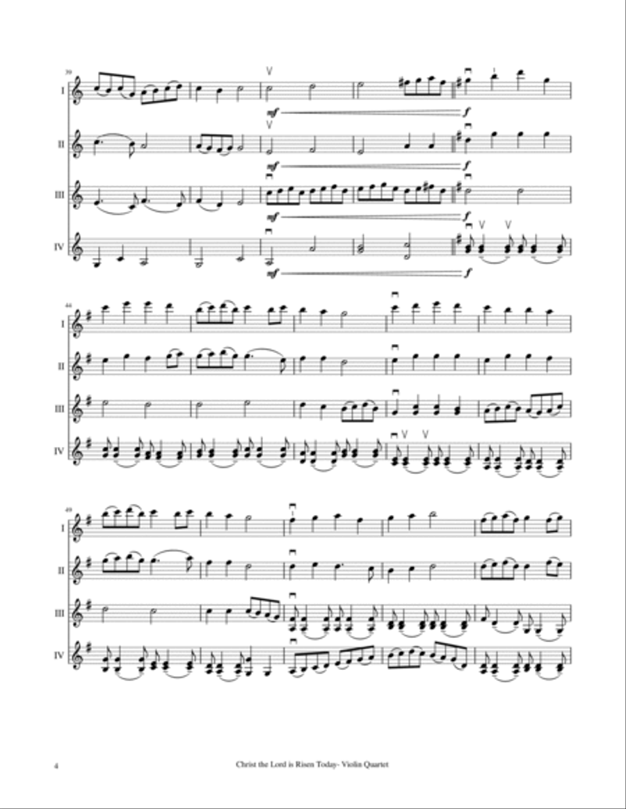 Christ the Lord Is Risen Today - Violin Quartet Violin scores gallery preview page 6