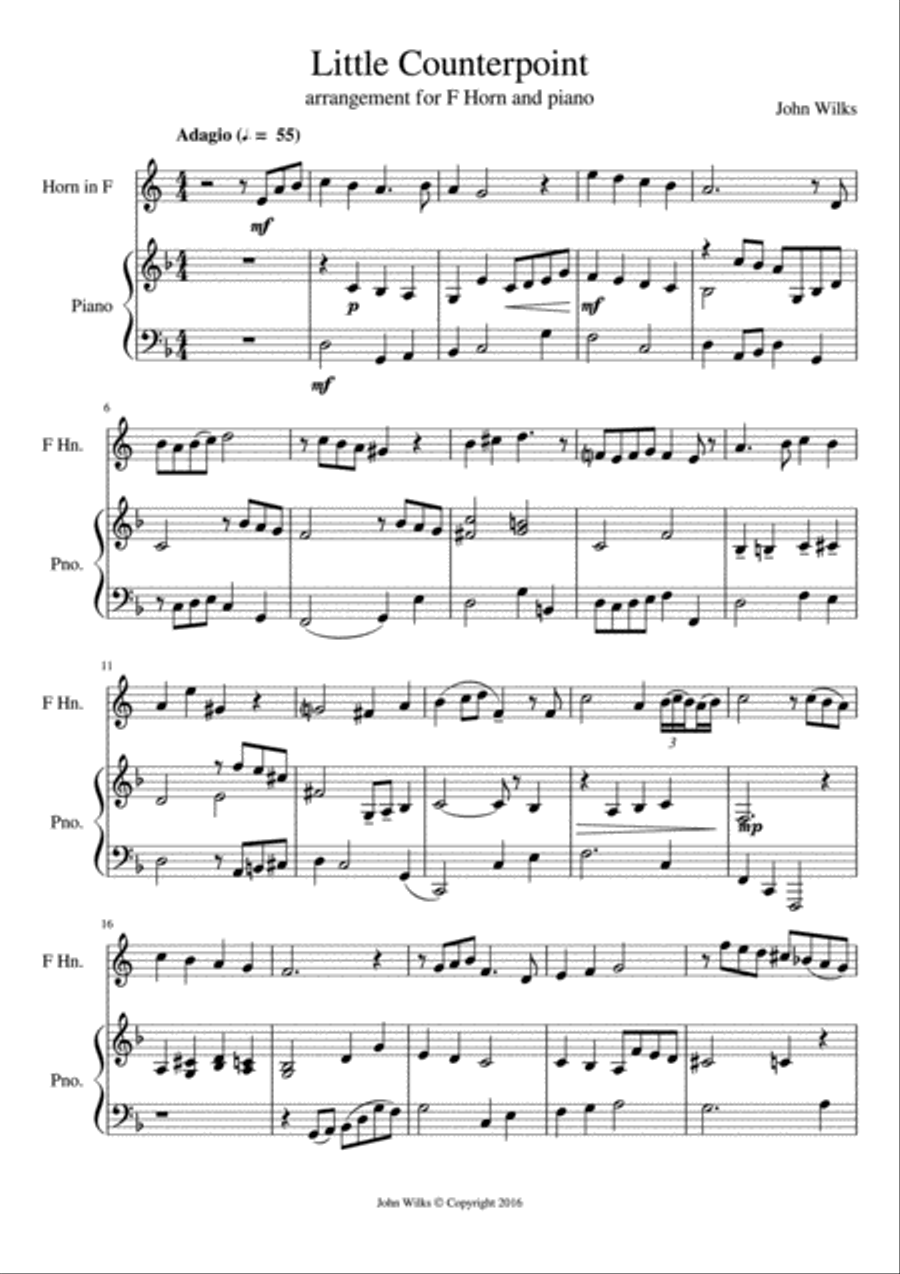 Little Counterpoint arranged for F Horn and Piano image number null