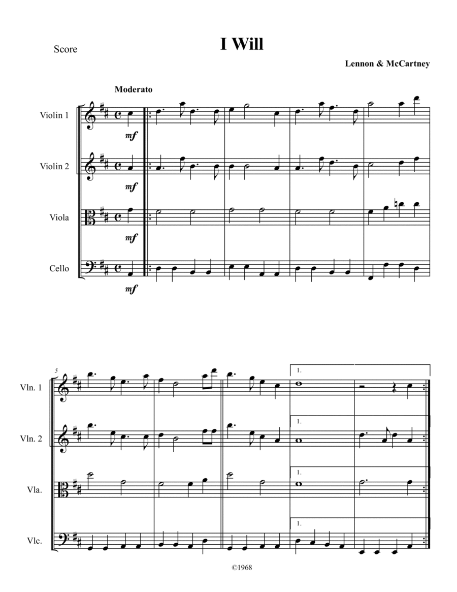 I Will String Quartet scores gallery preview page 1