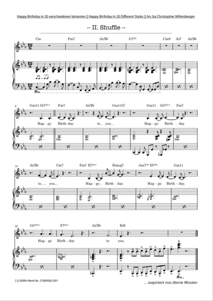 Happy Birthday Variations in 20 different styles Piano, Vocal scores gallery preview page 2