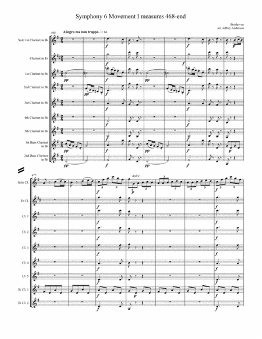 Beethoven Symphony 6 Movement I Clarinet Solo Arrangement Woodwind Ensemble scores gallery preview page 1