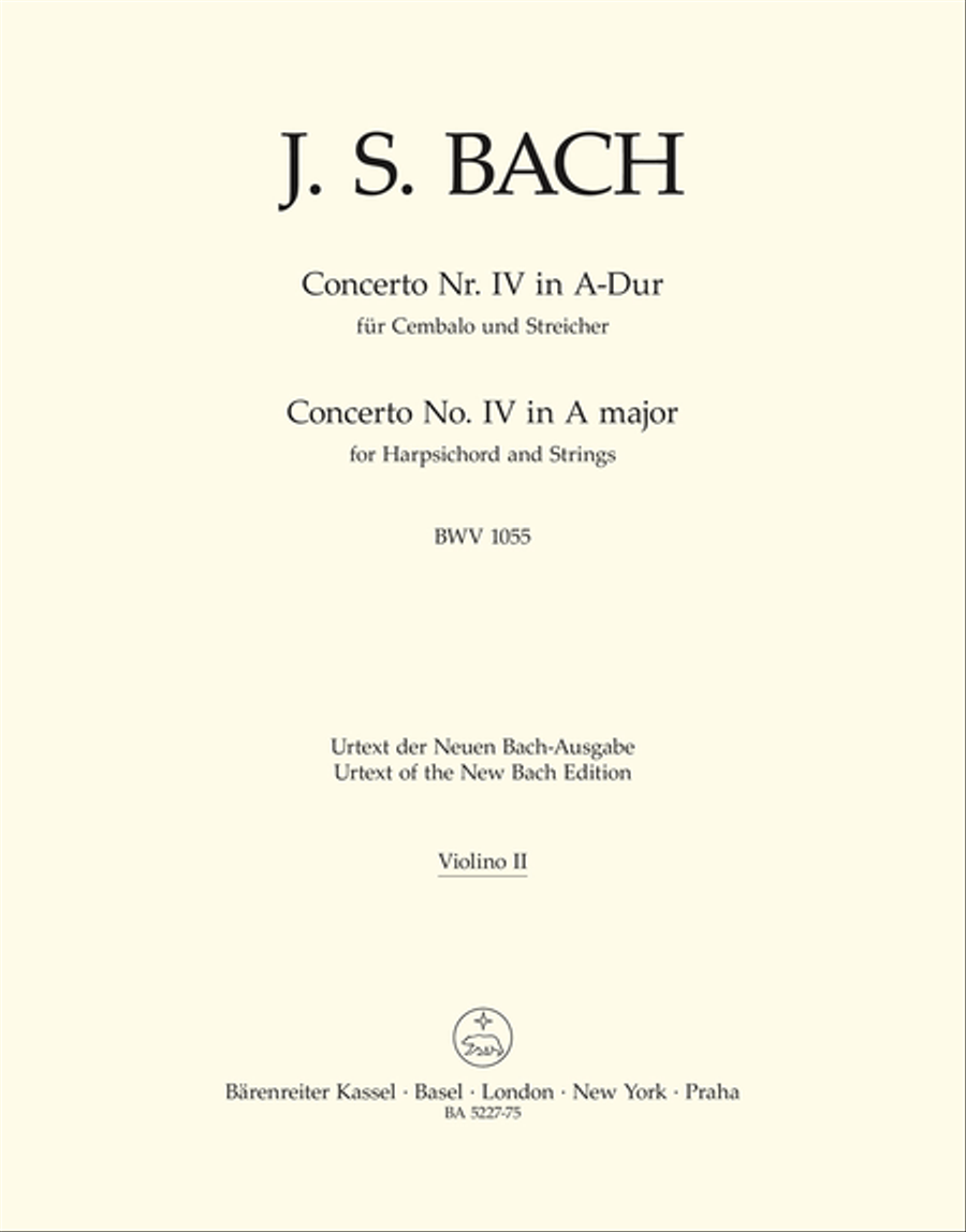 Concerto for Harpsichord and Strings No. 4 A major BWV 1055 Violin scores gallery preview page 1