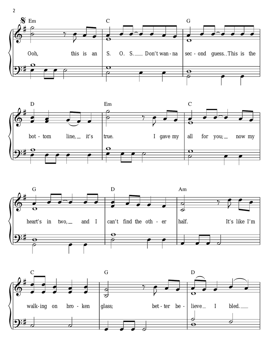 S.O.S. S.O.S. Easy Piano scores gallery preview page 2