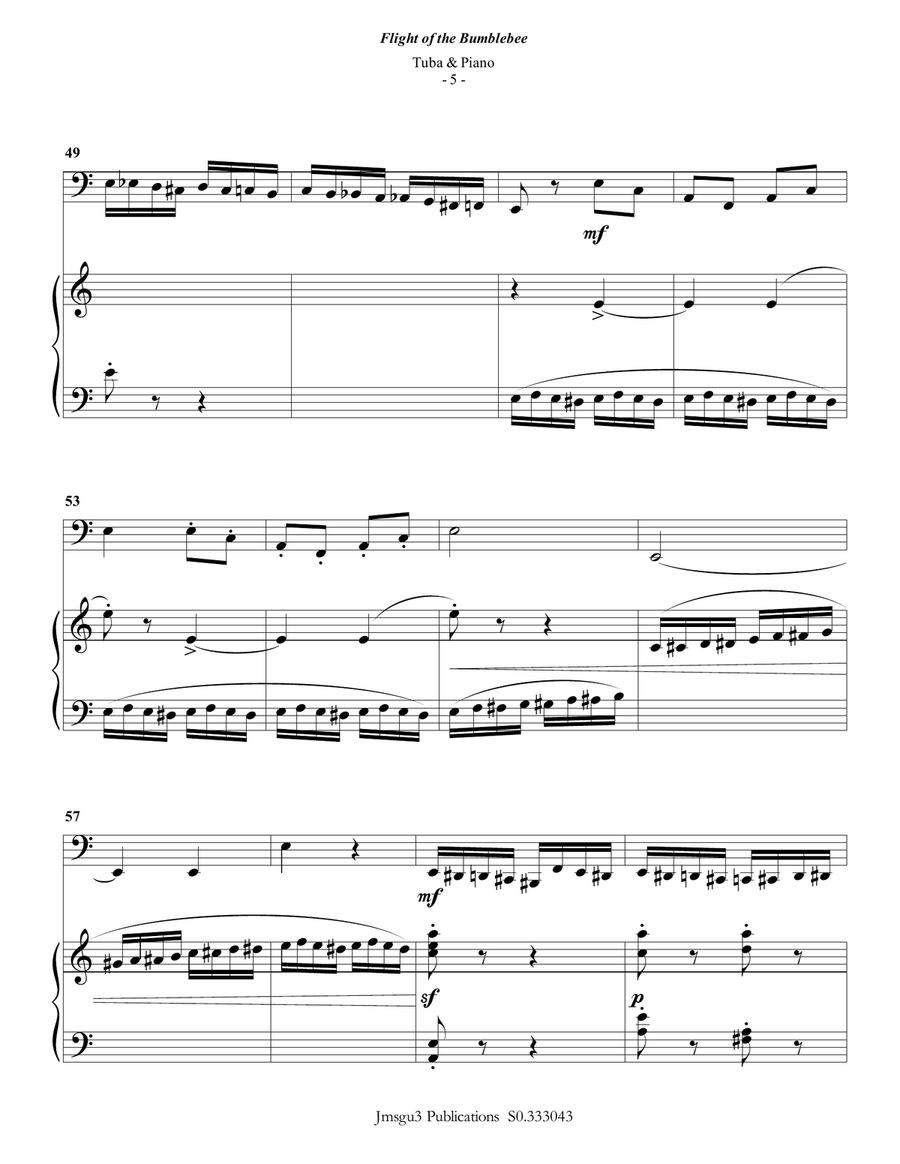 Korsakov: Flight of the Bumblebee for Tuba & Piano Tuba scores gallery preview page 5
