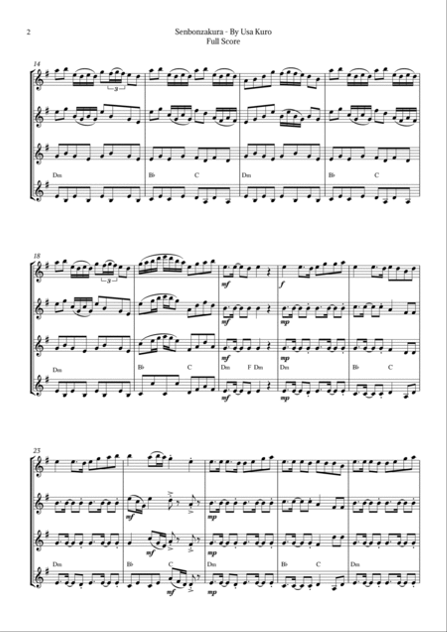 Senbonzakura Clarinet Quartet scores gallery preview page 2