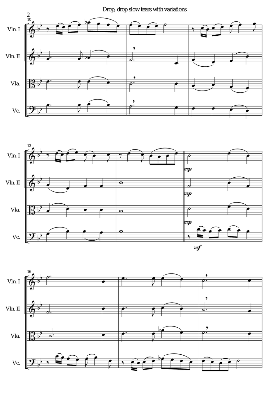 Drop, drop slow tears, with variations, for string quartet String Quartet scores gallery preview page 2