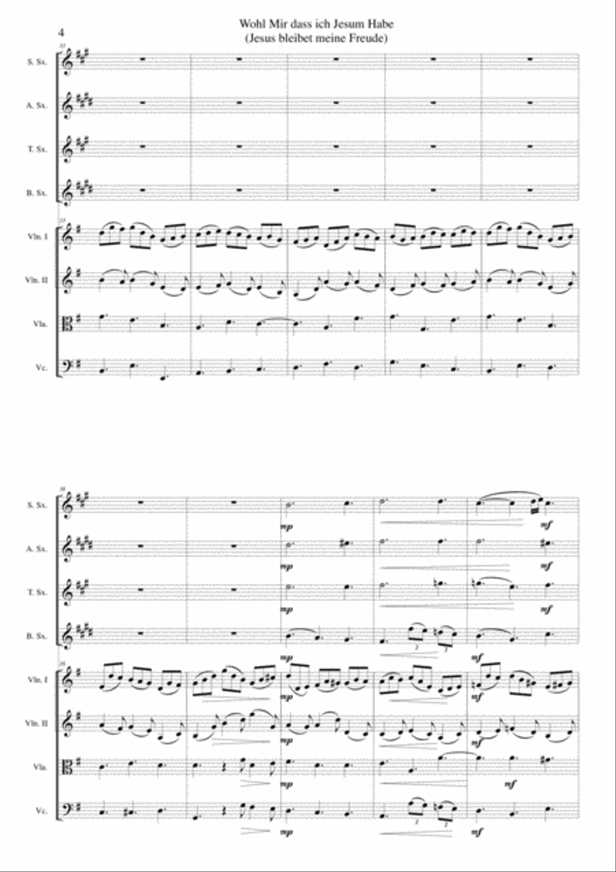 Wohl mir dass ich Jesum habe (Jesu joy of man's desiring) for saxophone quartet and strings Tenor Saxophone scores gallery preview page 4
