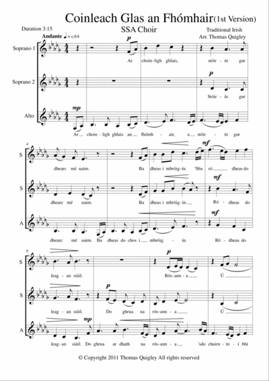 Coinleach Glas an Fhómhair (1st Version) SSA scores gallery preview page 1