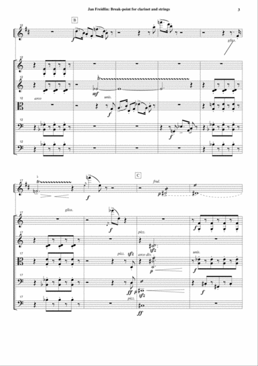 Jan Freidlin: Break-point for clarinet and string orchestra, score and solo part Chamber Orchestra scores gallery preview page 3
