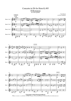 Book cover for Mozart: Horn Concerto in Eb K495 Mvt.II Romanza (Romance) - horn quartet