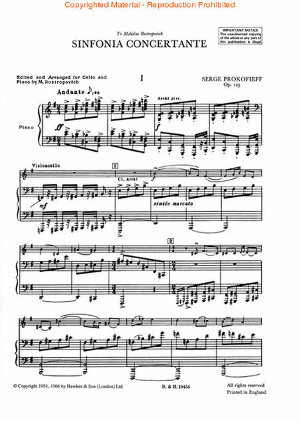 Sinfonia Concertante Op125 Violoncello Piano Reduction